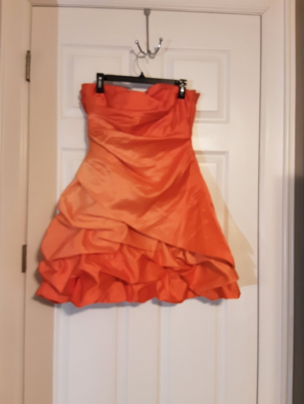 Onyx Strapless Orange Ruffled Prom Dress